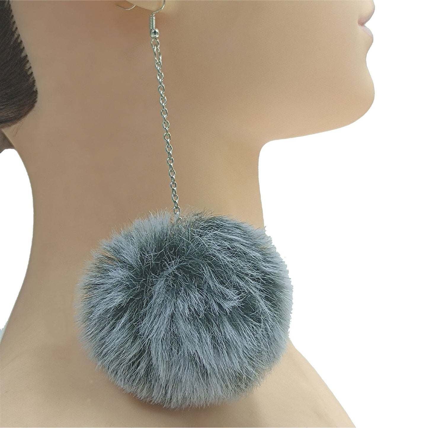 Plush Fur Ball Ear Hook Ethnic Style Popular Sier Chain Earrings