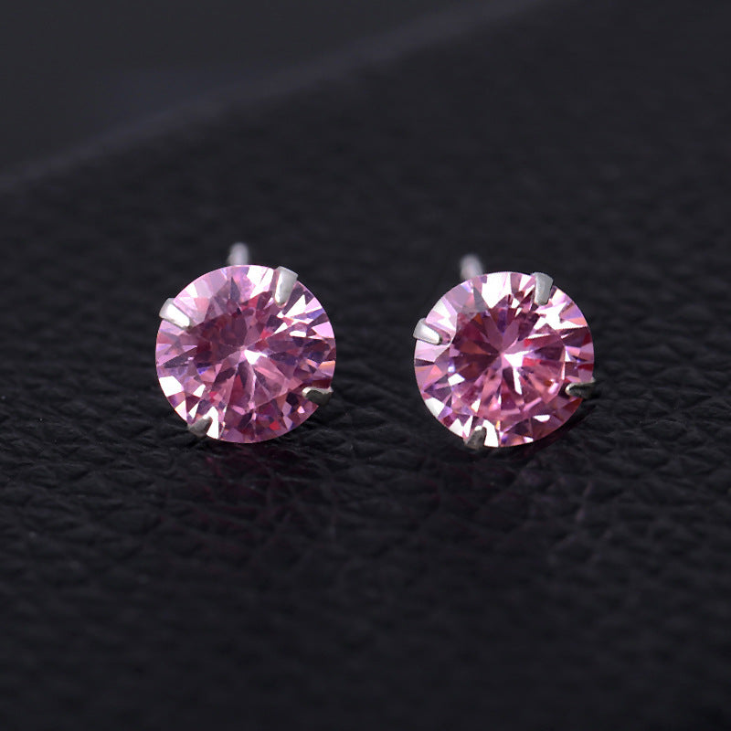 Women's & Men's Sier With Diamonds Round Square Colorful Earrings
