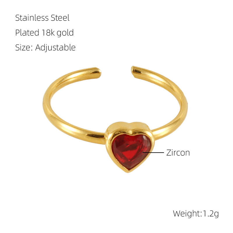 French Style Stainless Steel Colorful Heart-shaped Rings