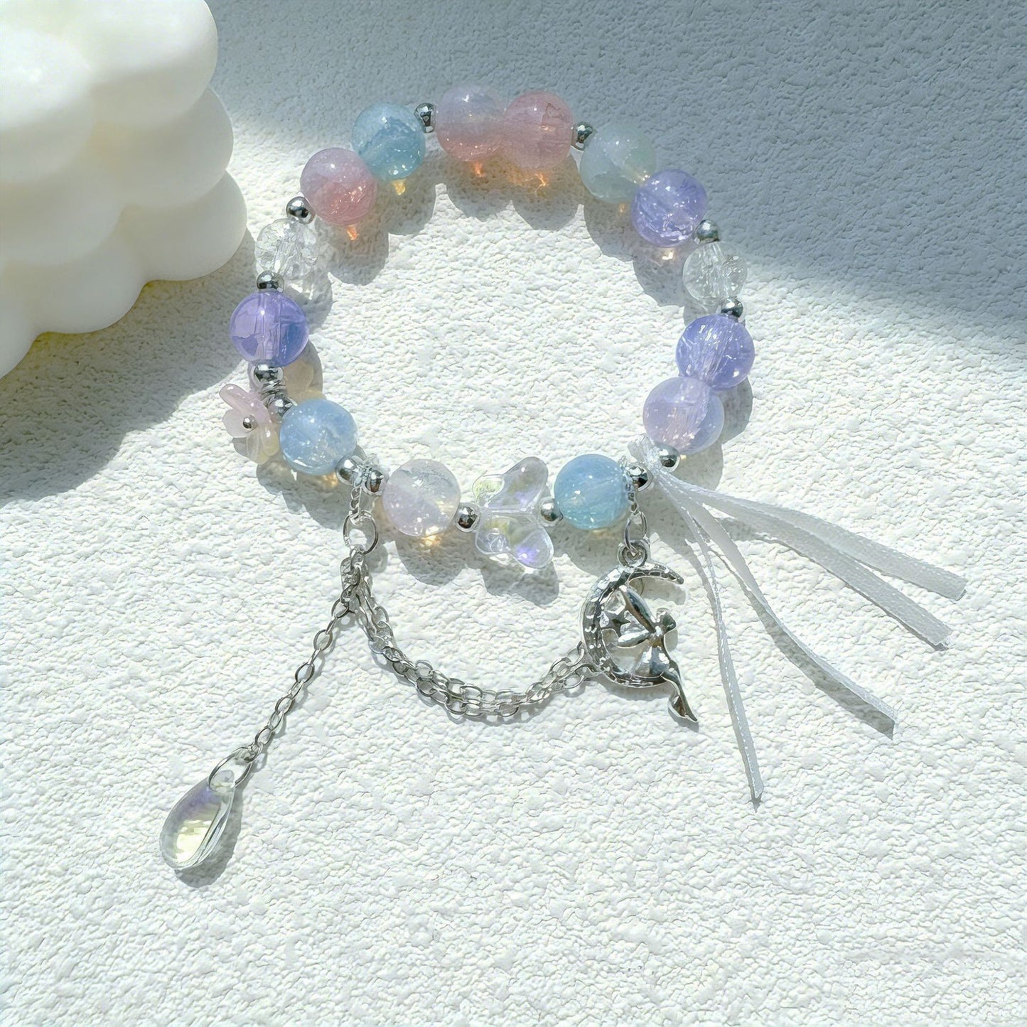Chinese Style Butterfly Ribbon Glass Female Summer Niche Hot Flower Bracelet