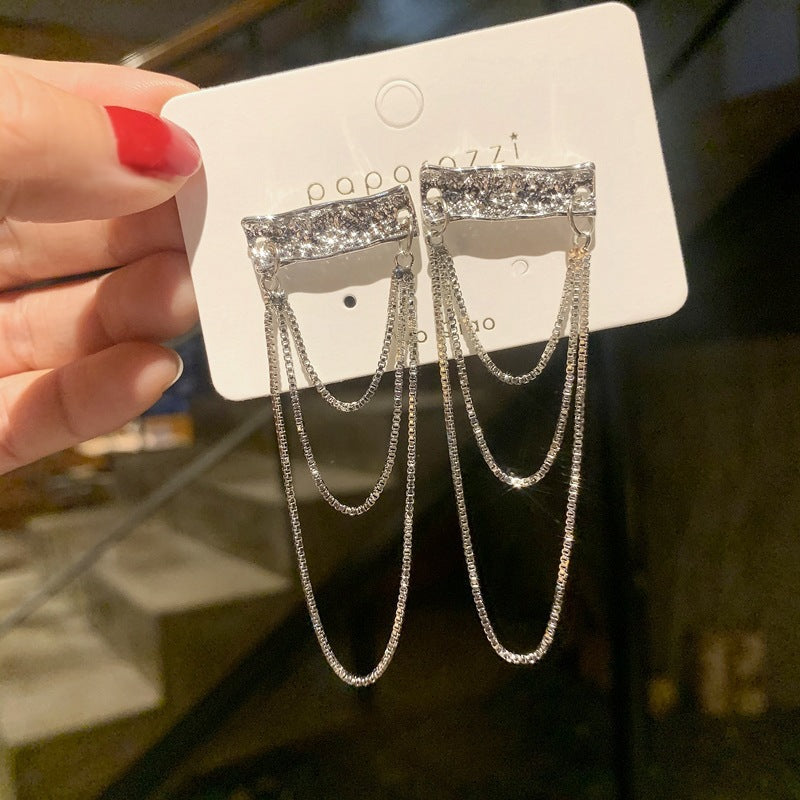 Tassel High-grade Sier Needle Metal Light Luxury Pearl Earrings