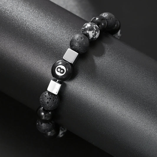 Women's & Men's Black Agate Haematite Snowflake Stone Design Bracelets