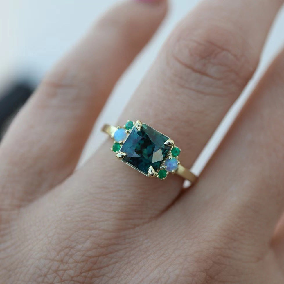 Women's Simple Personality Luxury Colored Gems Couple Rings