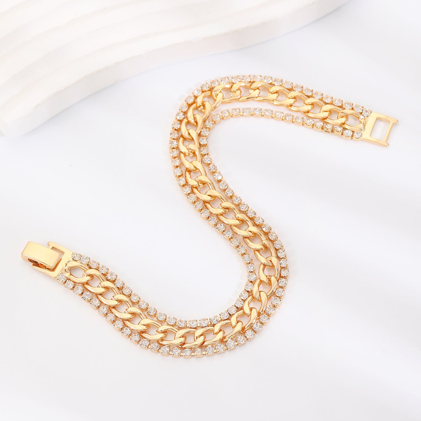 Alloy Diamond Cuban Link Chain Female Bracelets