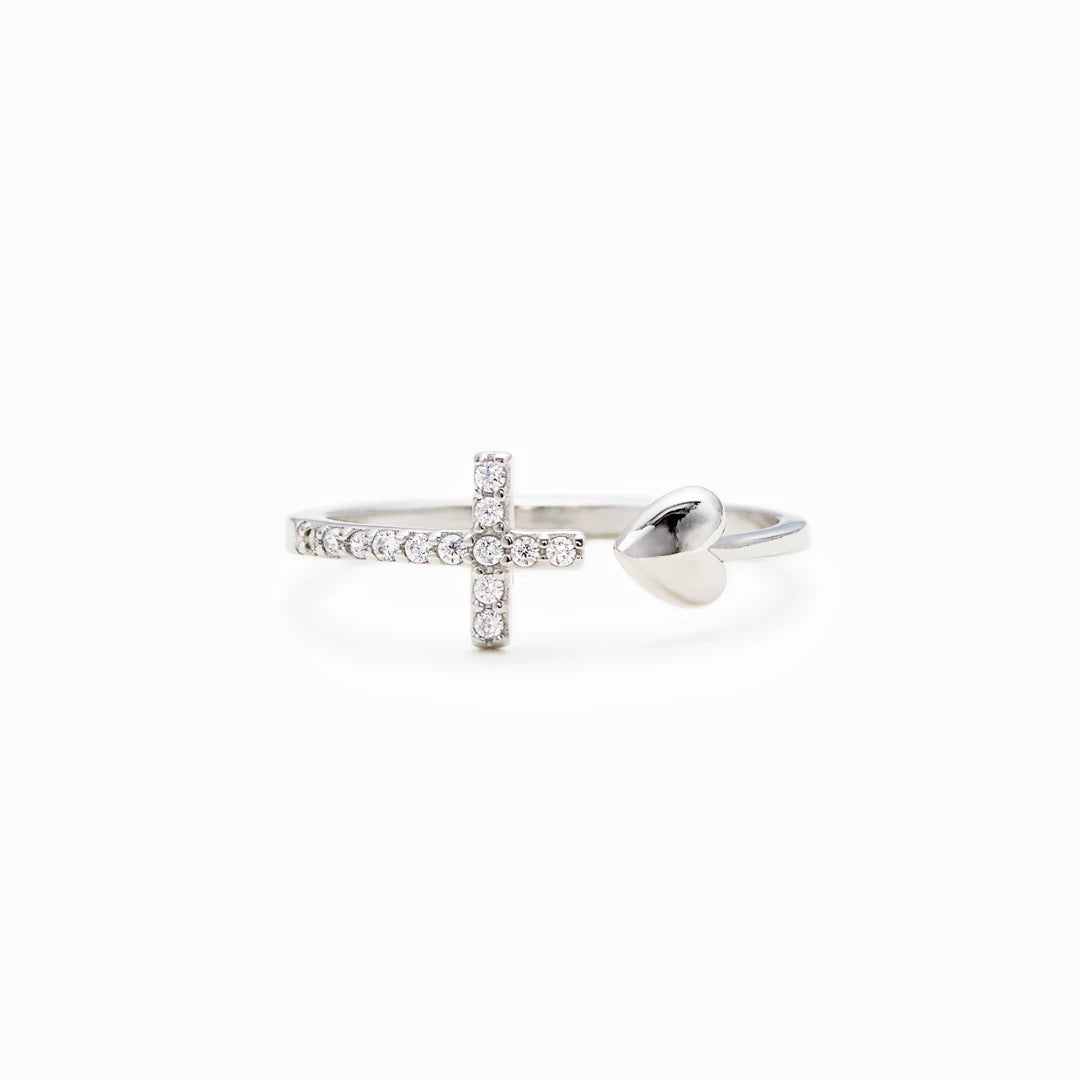 Loving Heart In Sterling Sier Cross Rings