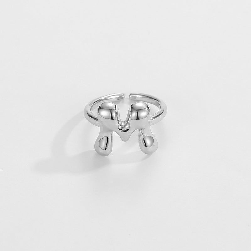Hop Letters Glossy Sier Open Adjustable Rings