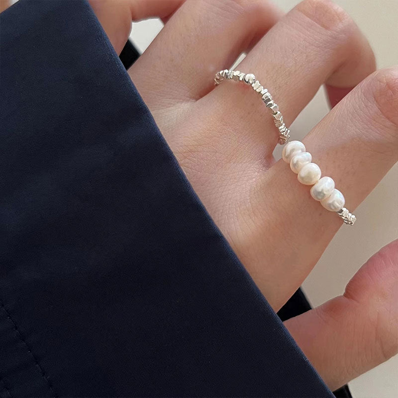 Women's Sterling Sier Small Pieces Of Pearl Fashion Rings