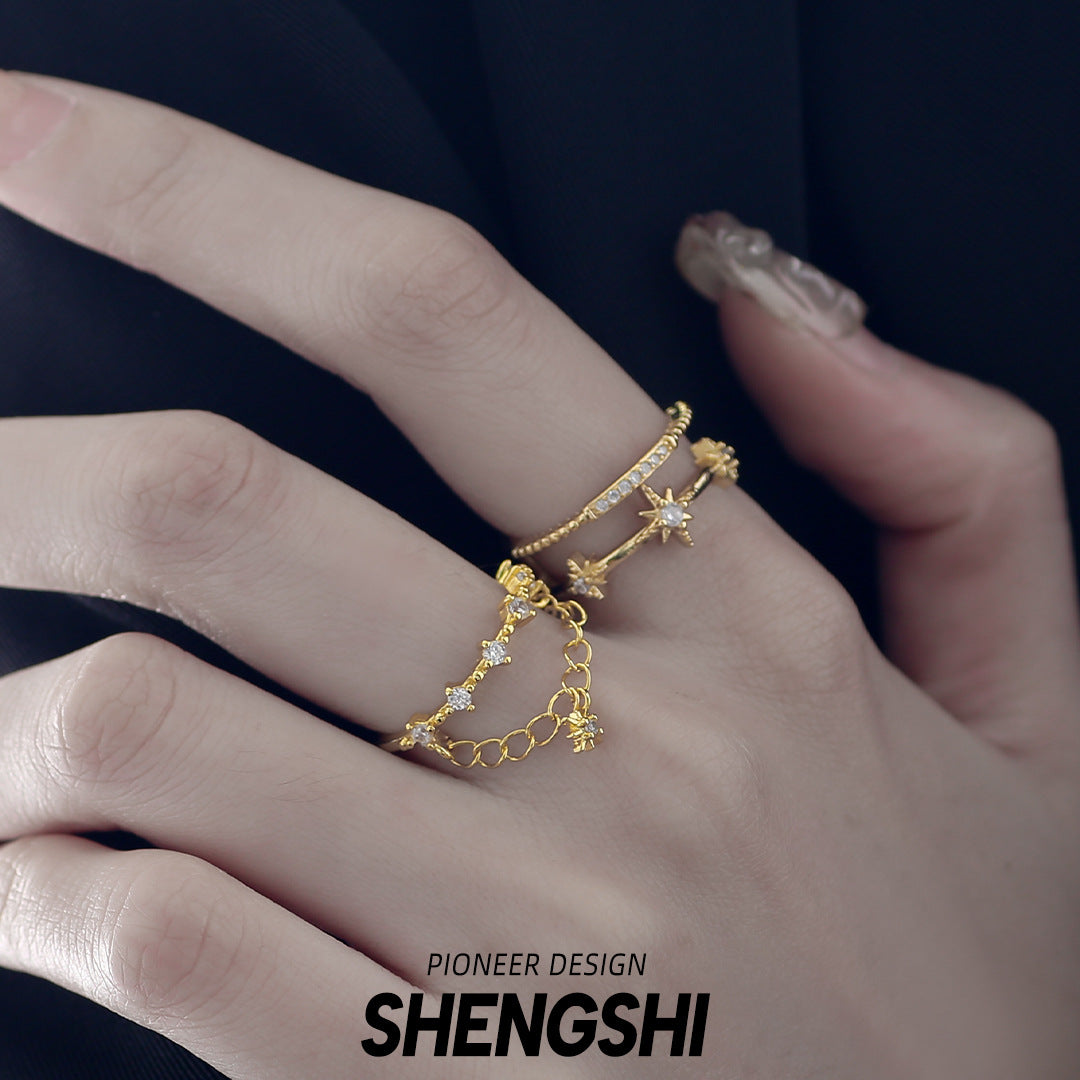 High-grade Light Luxury Tassel Six-pointed Chain Rings