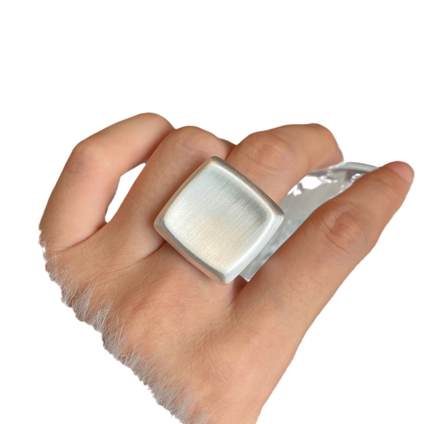 Luxury High-grade Geometric Square Brushed Thick Sier Cold Rings