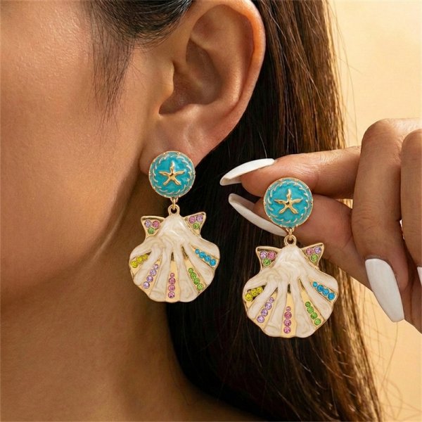 Summer Ocean Series Full Diamond Starfish More Than Coconut Tree Earrings