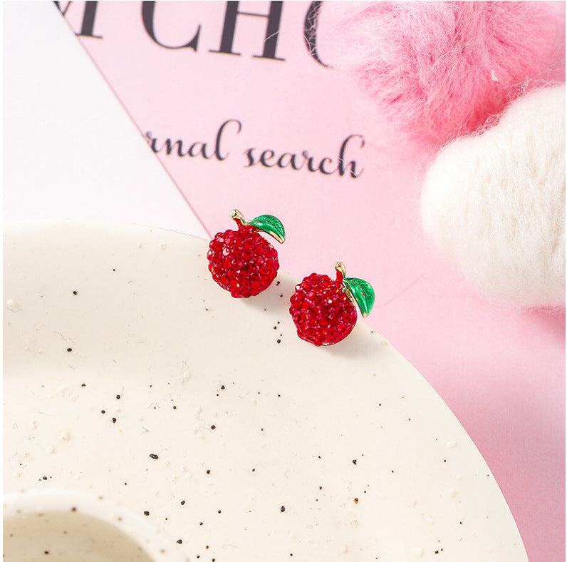 Red Cherry Strawberry Sier Heart Wind Earrings