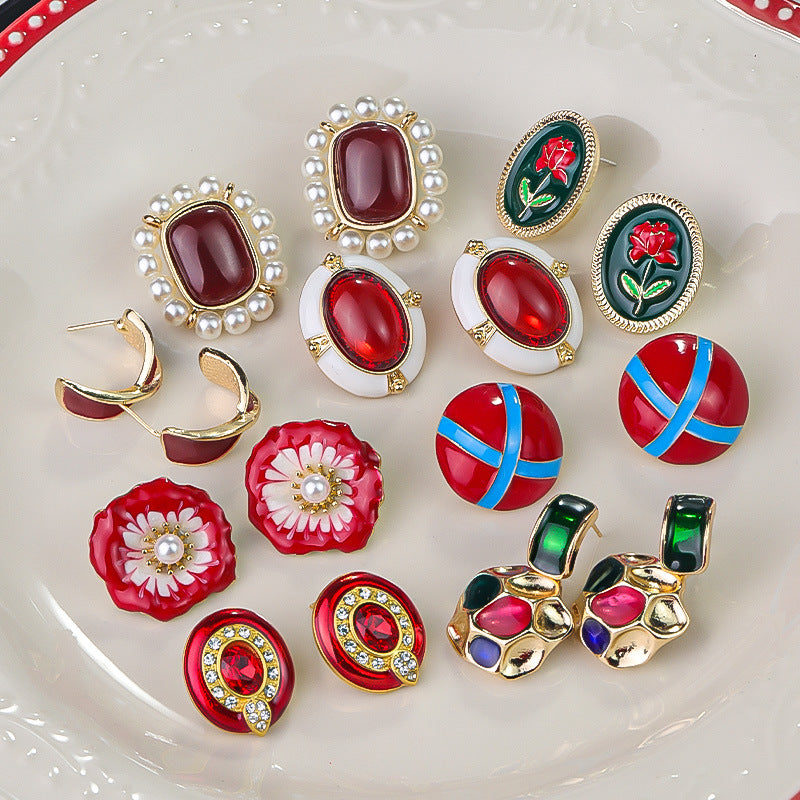 Style Vintage Court Dripping Oil Flower Earrings