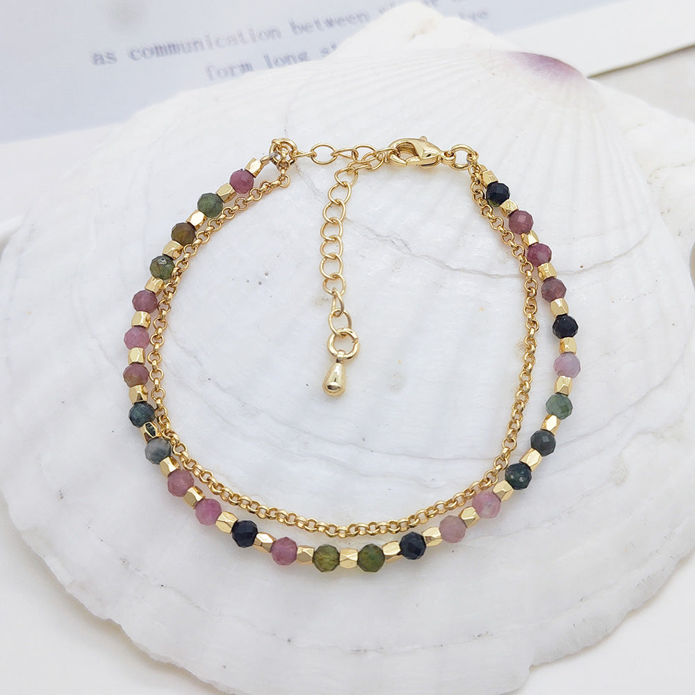 Women's Natural Tourmaline Stone Small Bohemian Design Bracelets
