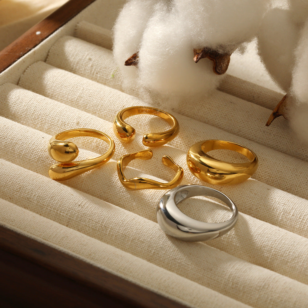 Water Drop Glossy Stainless Steel Gold-plated Rings