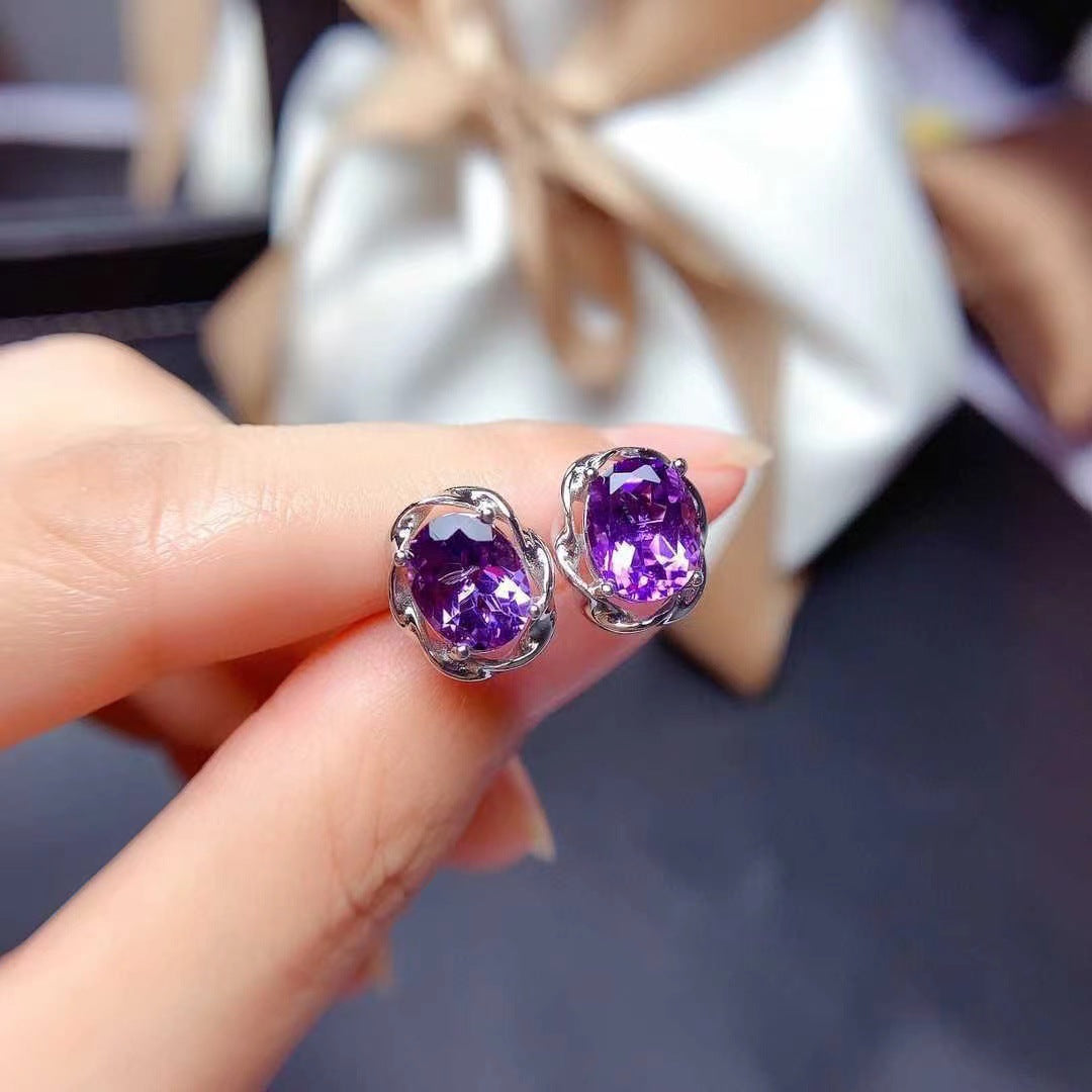 Women's Simple Fresh Simulation Red Garnet Sea Blue Topaz Colored Earrings