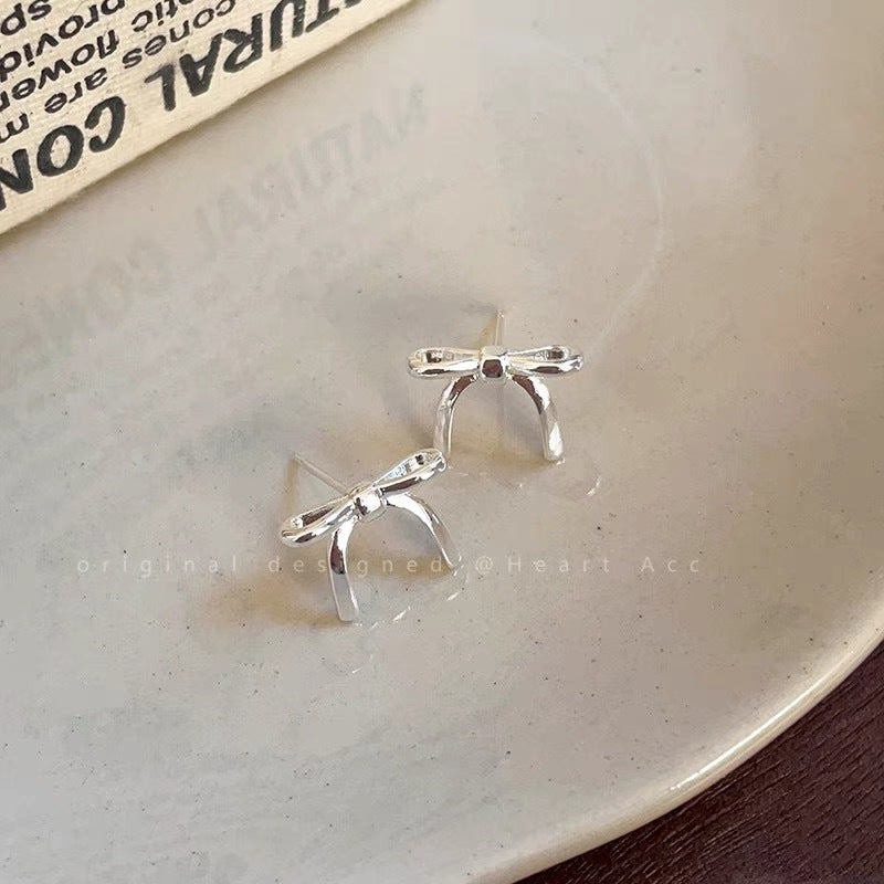 Women's Ballet Style Sier Bow Fashion Cold Earrings