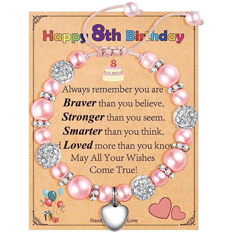 Birthday Gift Rhinestone Pearl Beads Peach Heart Bracelets