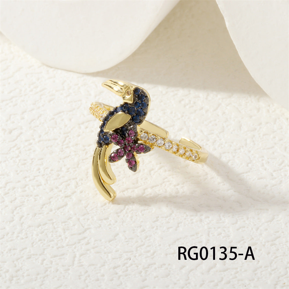 Style High Quality Row Color Zircon Craft Two-color Electroplating Rings