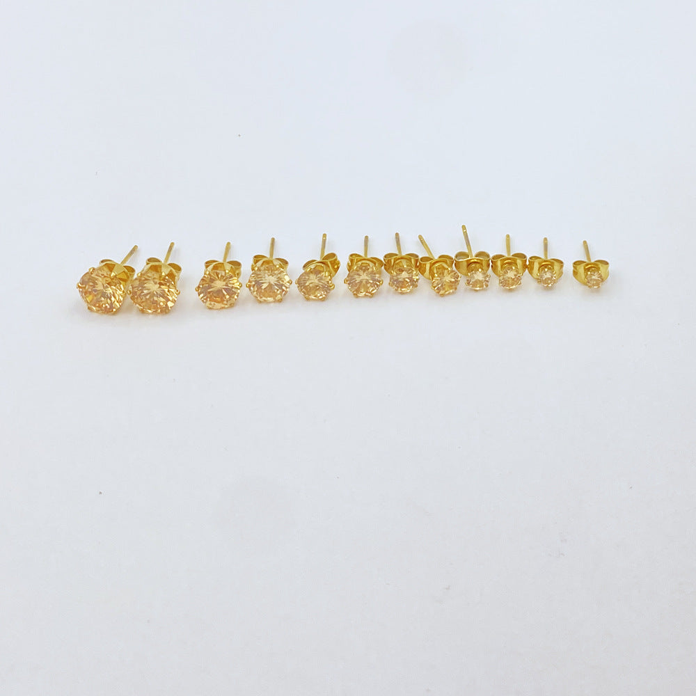 Hot Titanium Steel White Zircon Gold Earrings