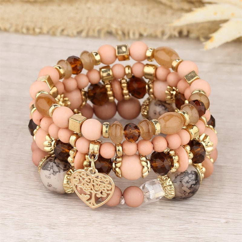 Style Crystal Peach Heart Beaded Ladies Bracelets