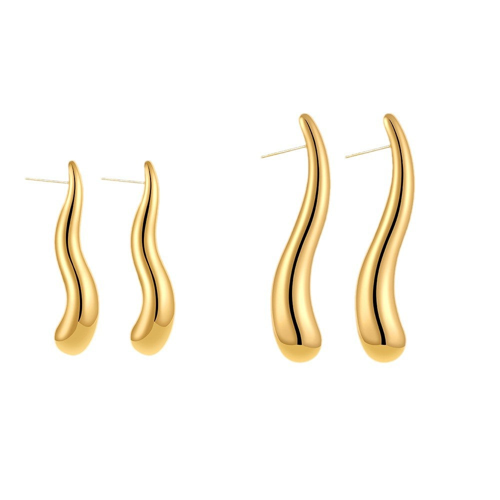 Stainless Steel Gold Drop Simple Glossy Earrings