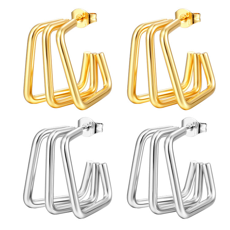 Geometric Three-wire Gold Titanium Steel Simple Rings
