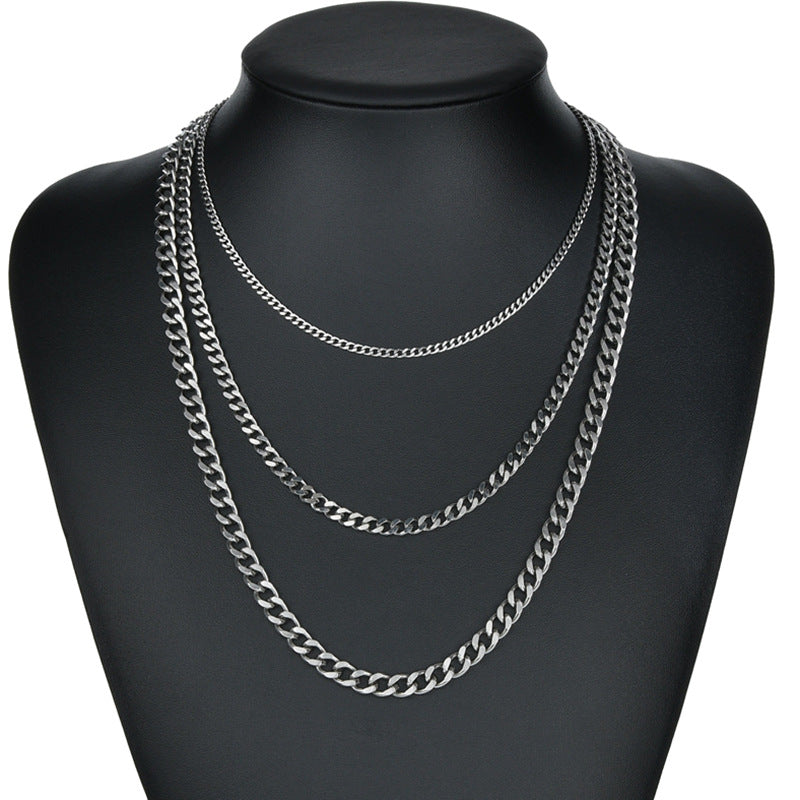 Women's & Men's Cuban Link Chain Titanium Steel Grinding Two Sides Hip Necklaces