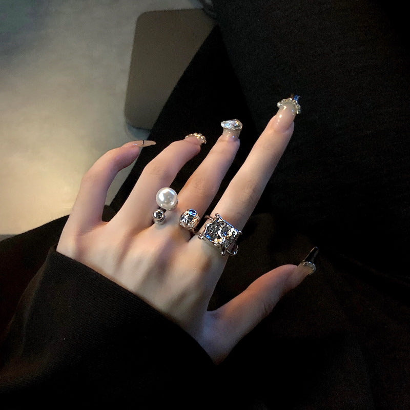Metal Pearl Female Design Open High Rings