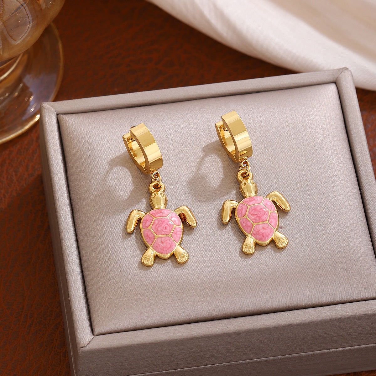 Personalized Turtle Eardrops Color Stainless Steel Gold-plated Stud Earrings