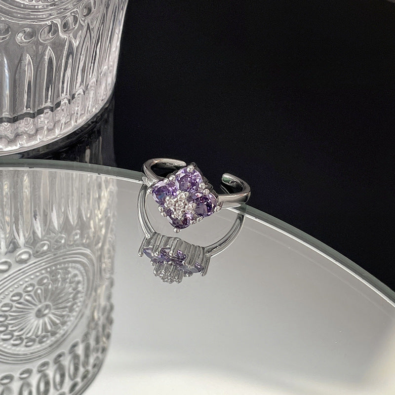 Sweet Cool Clover Purple Diamond Stylish Rings