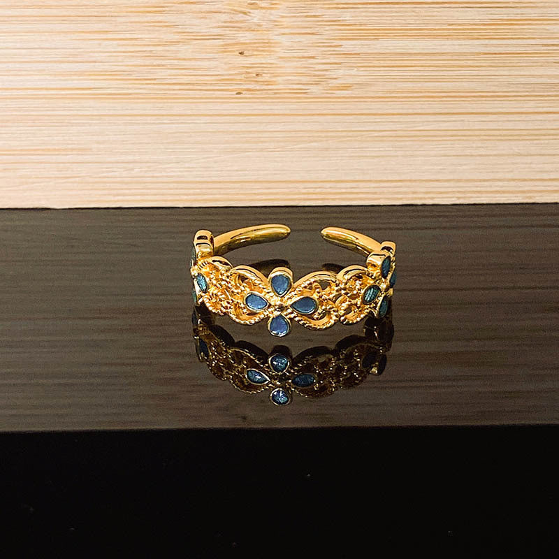 Style Light Luxury Hollow Pleated Stylish Opening Female Niche Rings