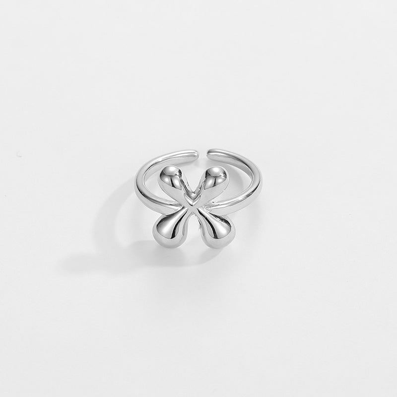 Hop Letters Glossy Sier Open Adjustable Rings