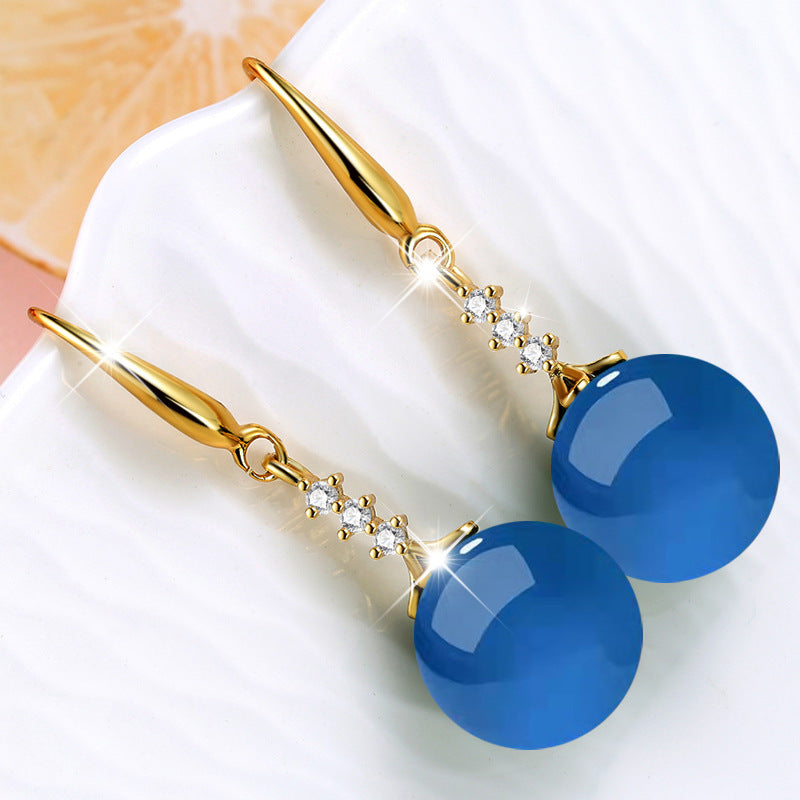 Women's Glass Stone Inlaid Zircon Green Chalcedony Earrings