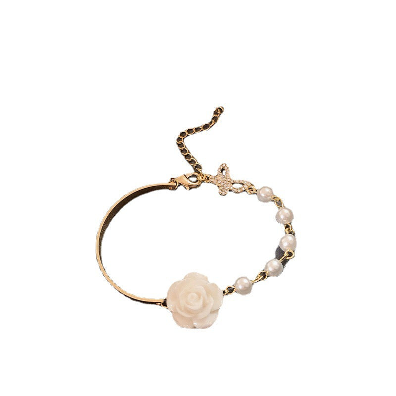Real Gold Plating Design Rose Vintage Flower Baroque Pearl Bracelets