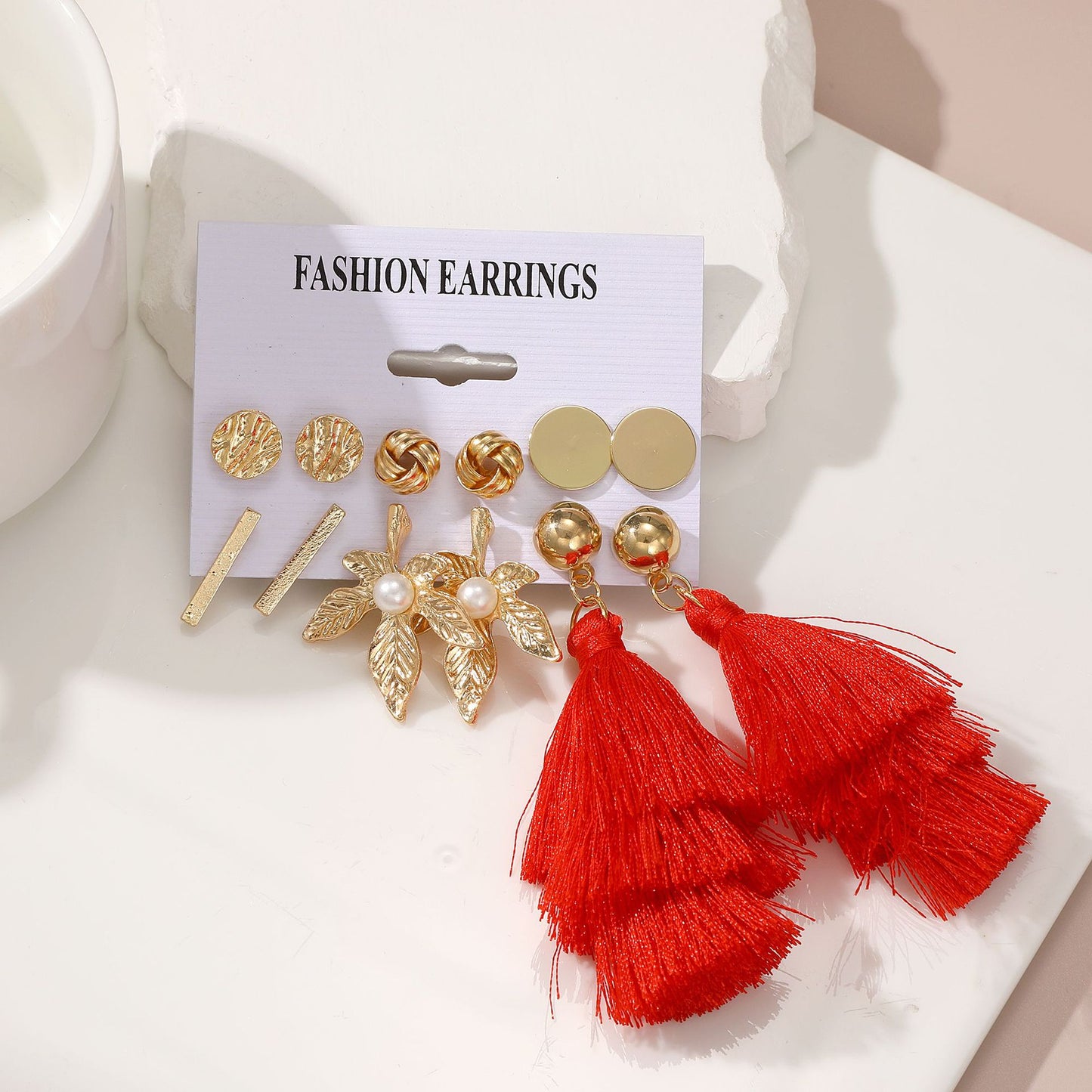 Pearl Creative Tassel Suit Boho Flower Earrings