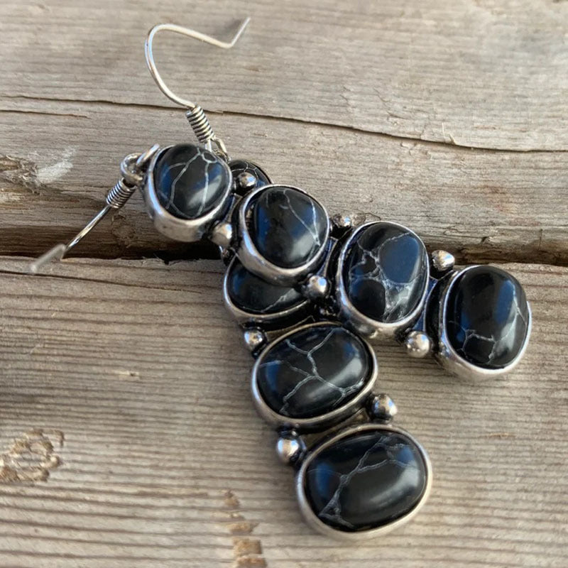 Ancient Sier Stone Handmade Crystal Zinc Earrings