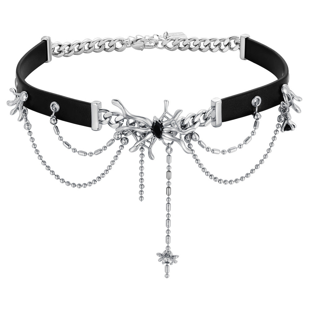 Women's Niche Sweet Cool Hot Spider Web Street Fashion Short Leather Collar