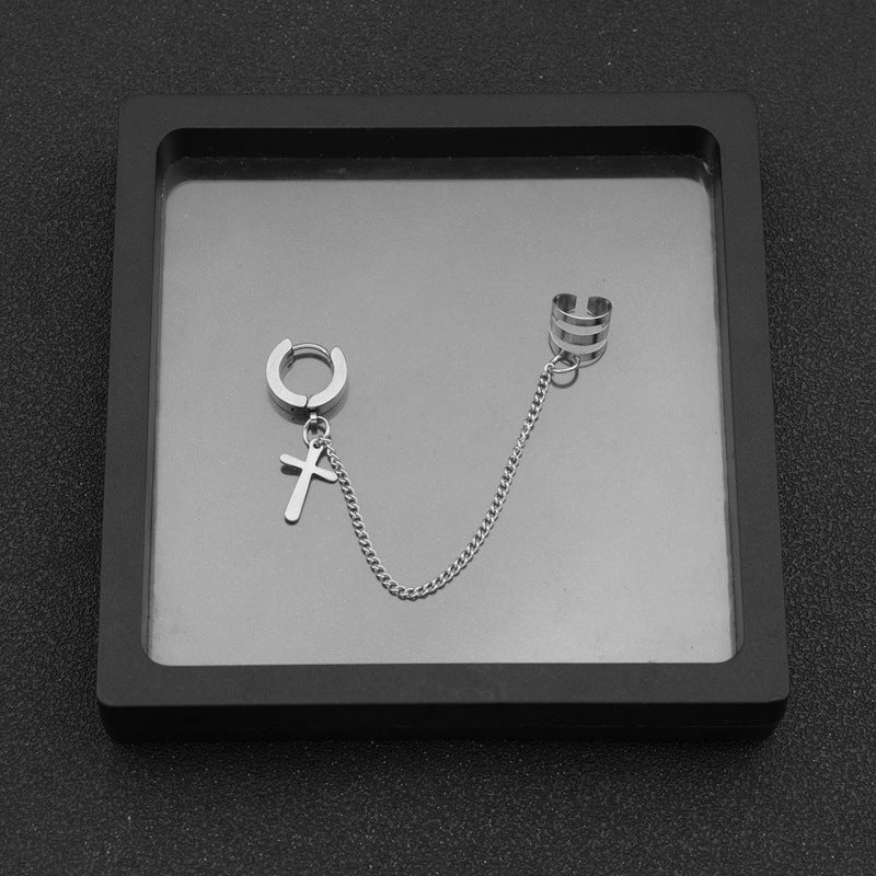 Men's Cross Ear Clip Korean Fashion Chain Earrings