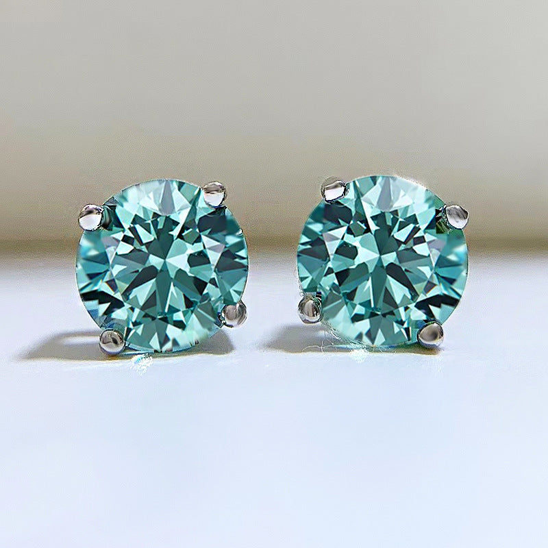 Women's & Men's Jewelry Blue-green Couple Trendy Sier High Carbon Earrings