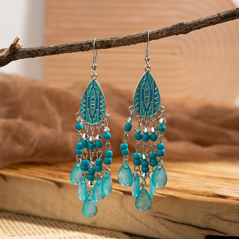 Women's Beaded Elegant Ethnic Style Tassel Environmental Earrings