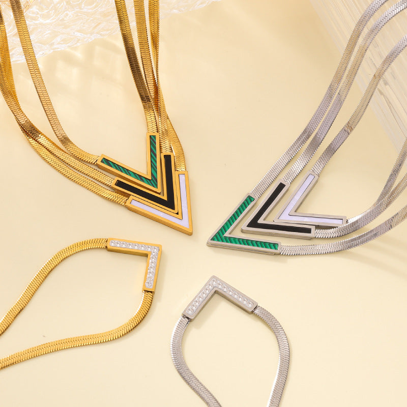 Titanium Steel V-shaped Light Luxury High-grade Flat Snake Necklaces