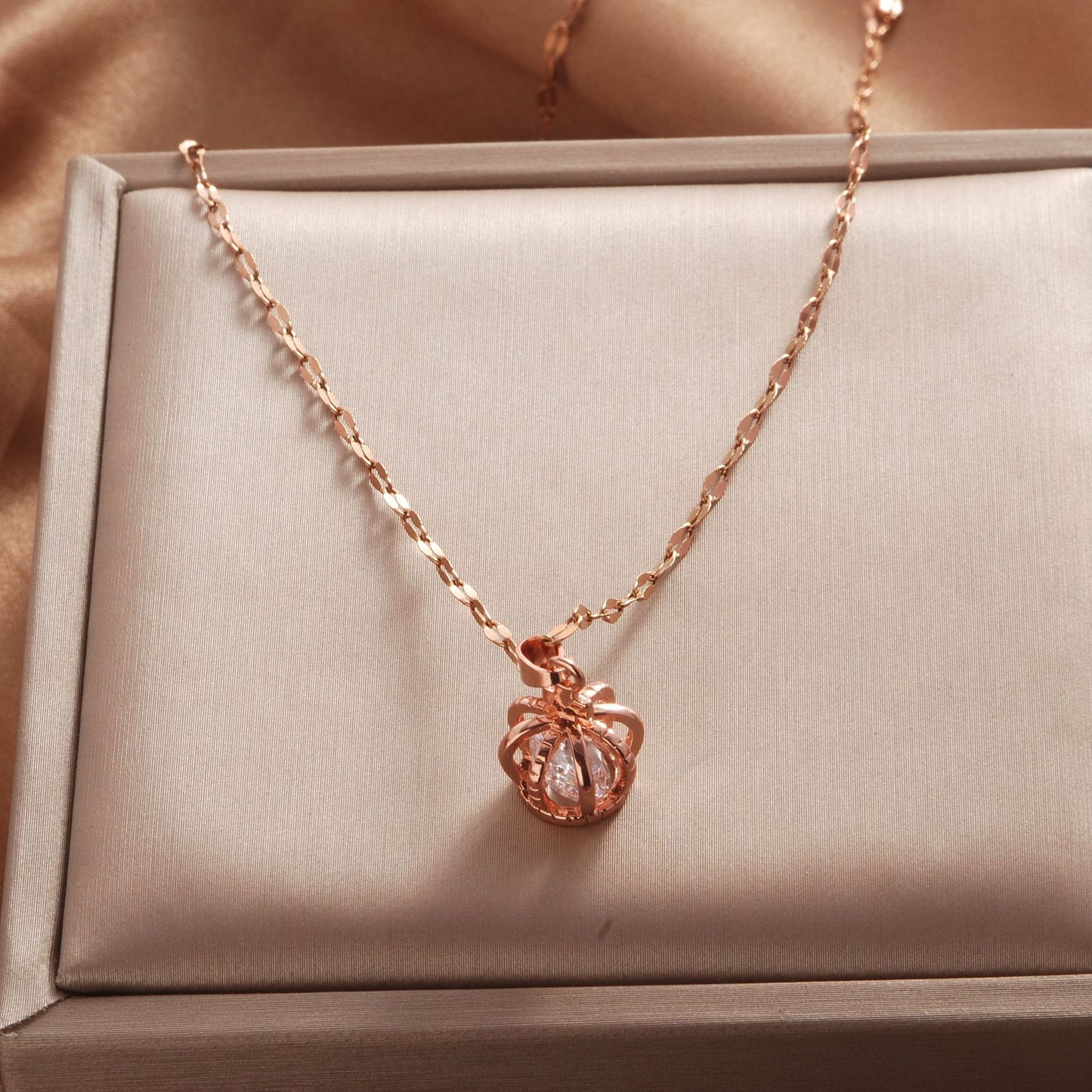 Women's Rose Gold Key Fu Lock Opal Korean Simple Fashion Necklaces