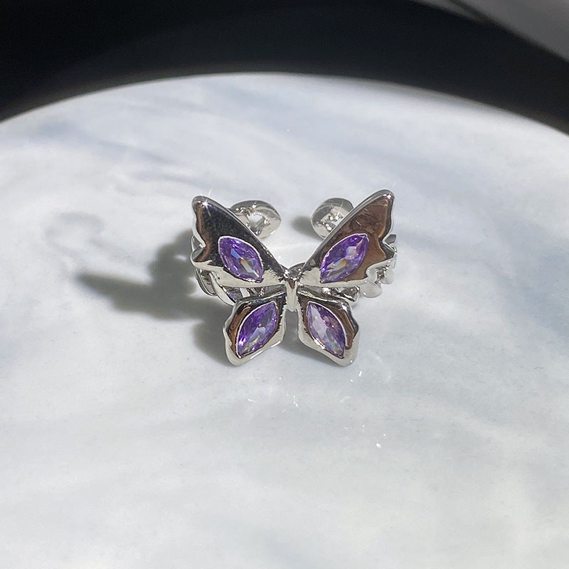 Oil Painting Butterfly Twigs Drop Enamel Color Rings