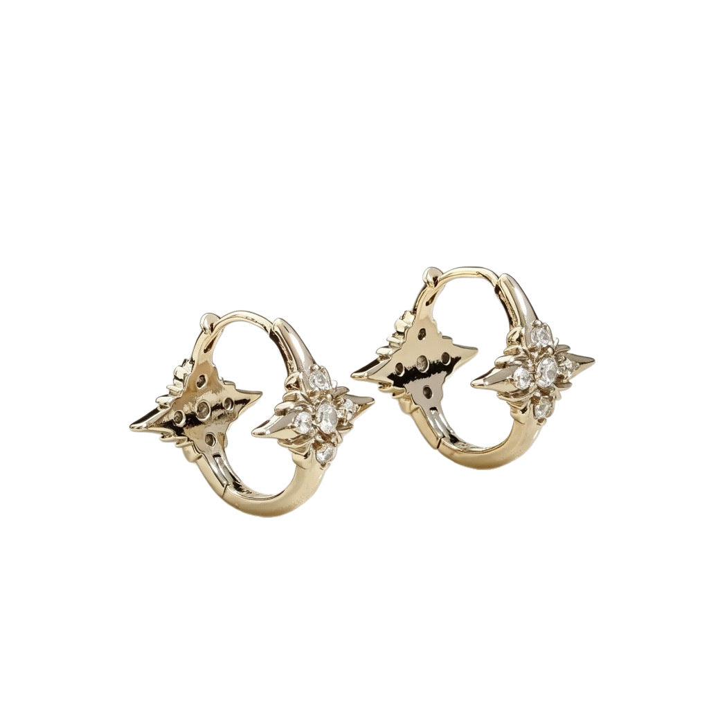 Star Coffee Gold Double-sided Four Stars Female Niche Retro Ear Earrings