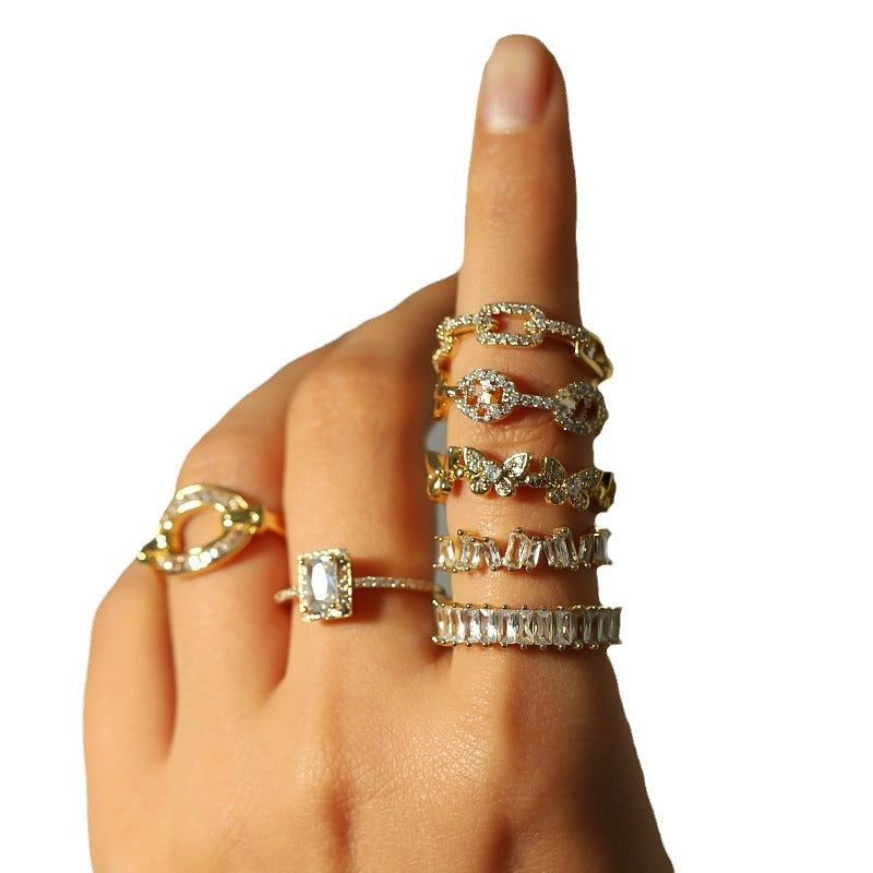 Women's Plating Golden Micro Rhinestone Inlaid Zircon Rings