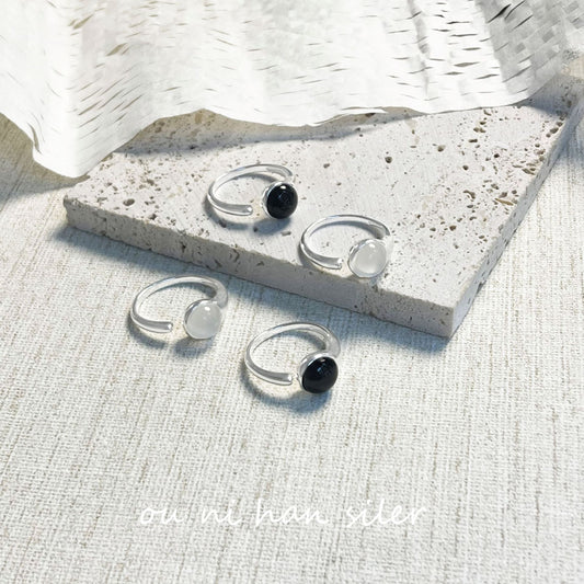 Sterling Sier Round Black Agate White Chalcedony Female Rings