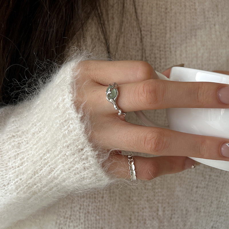Female Temperament Imitation Jade Sier Opening Rings