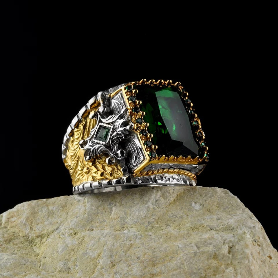Men's Ornament Snakelike Winding Black Flat Gemstone Vintage Rings