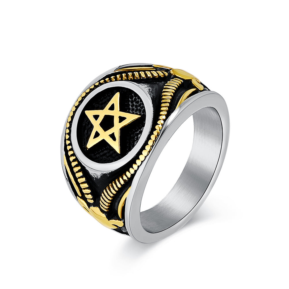 Men's Style Satan Goat Pentagram Titanium Steel Rings