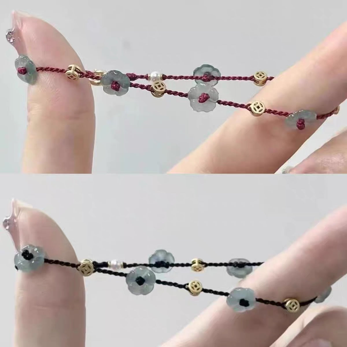 Rich Flower Wine Red Braided Rope Female Bracelets